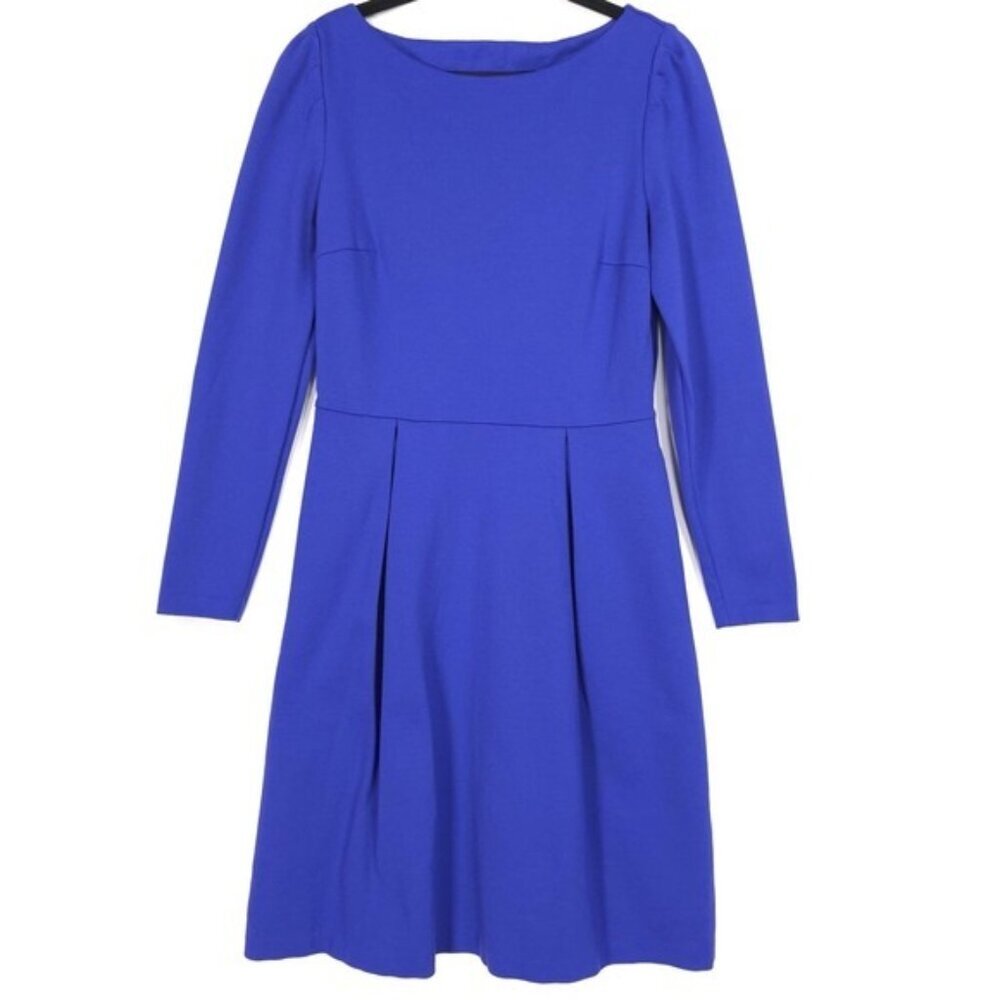 Boden Melanie Ponte Knit A-Line Pleated Long Sleeve Dress‎ 6R Greek Blue J0772